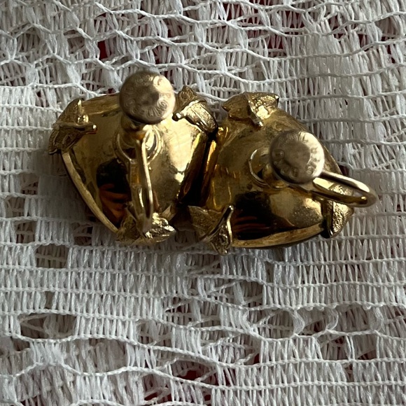 Bond Boyd Sterling Brown Topaz gold leaf screw-back earrings Vintage Canada - Picture 7 of 14